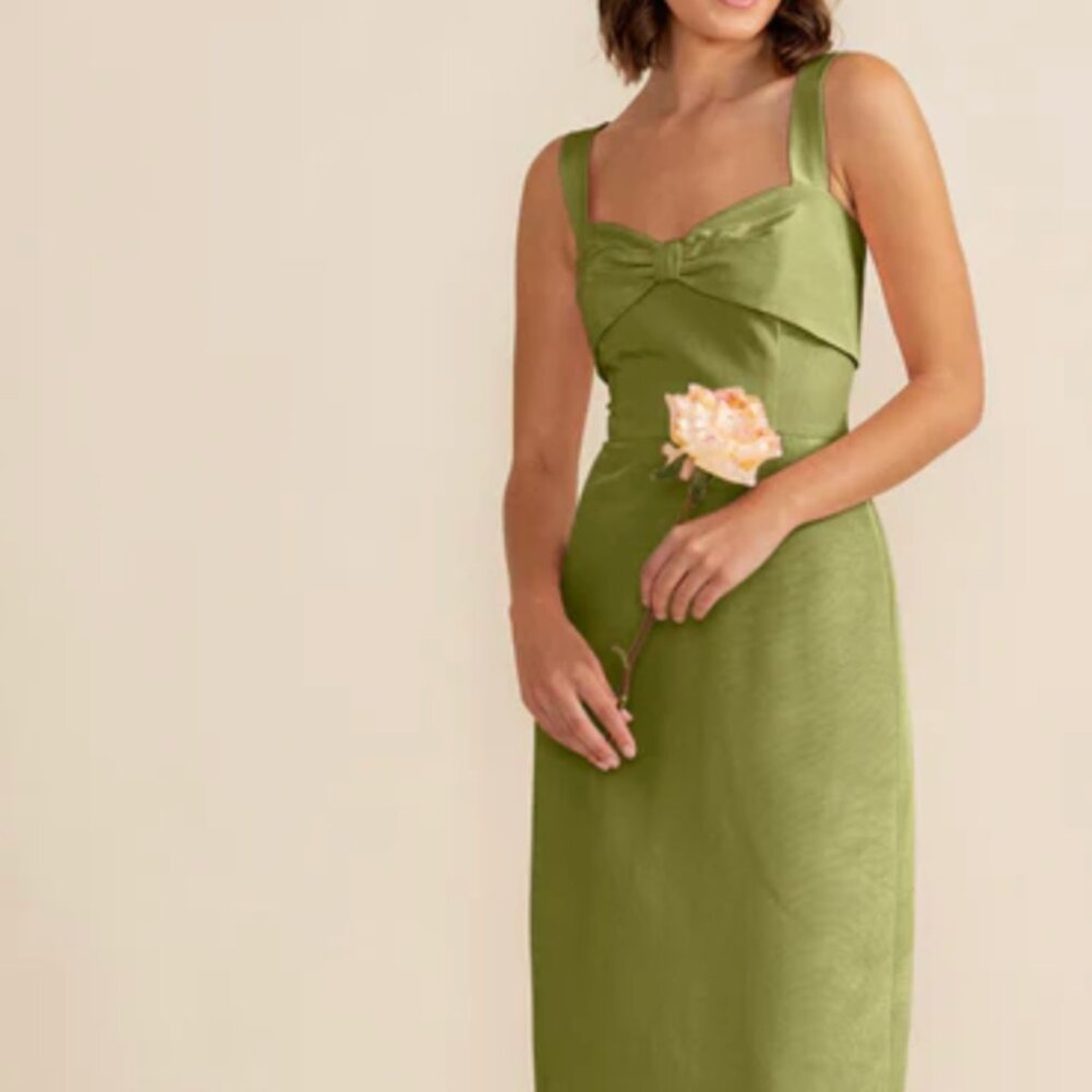Green Bow Neckline Long Bridesmaid Dress